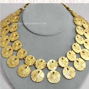 Vintage Super Model Big Sand Dollar Medallion Bib Necklace Signed MIMI d…